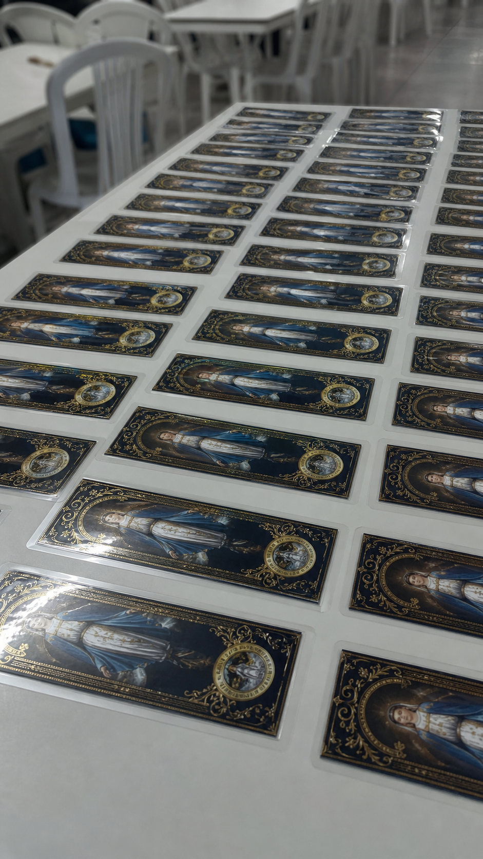 Foto enviada na conversa: marcadores católicos da Coleção Luz da Fé