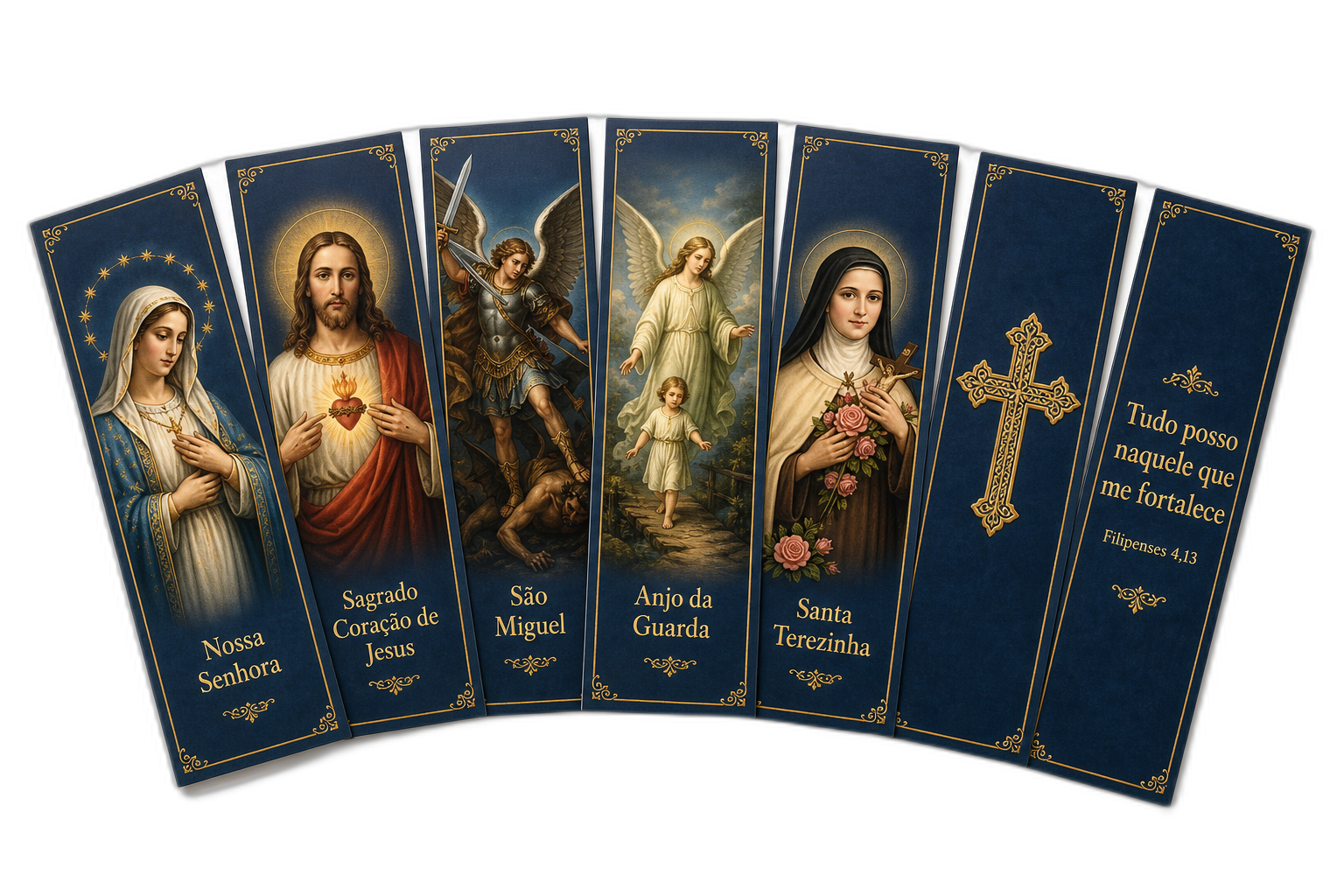 Leque com 7 marcadores da Coleção Luz da Fé.