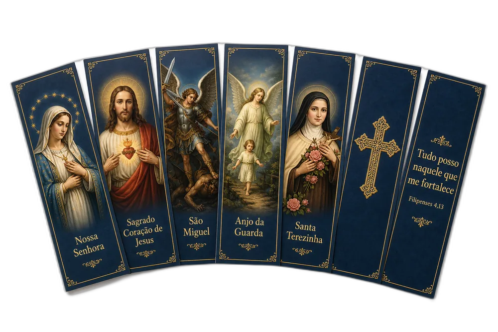 Leque com 7 marcadores da Coleção Luz da Fé.