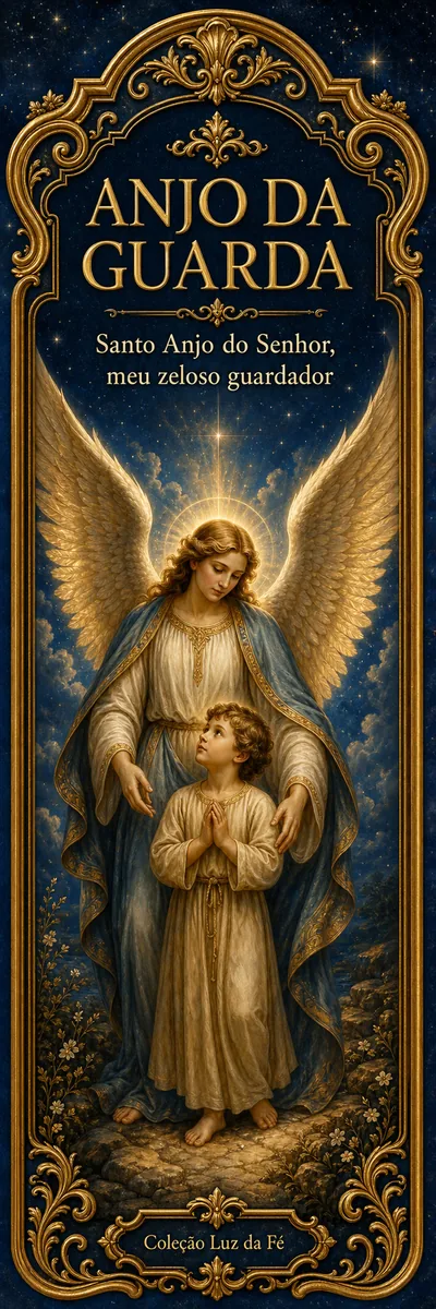 Marcador do Anjo da Guarda protegendo uma criança.