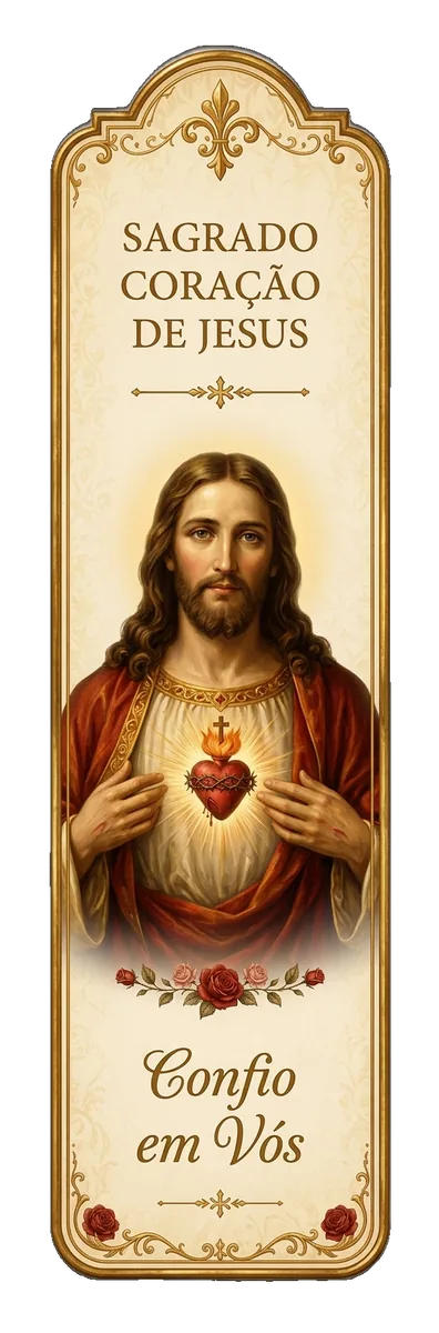 Marcador do Sagrado Coração de Jesus com rosas.